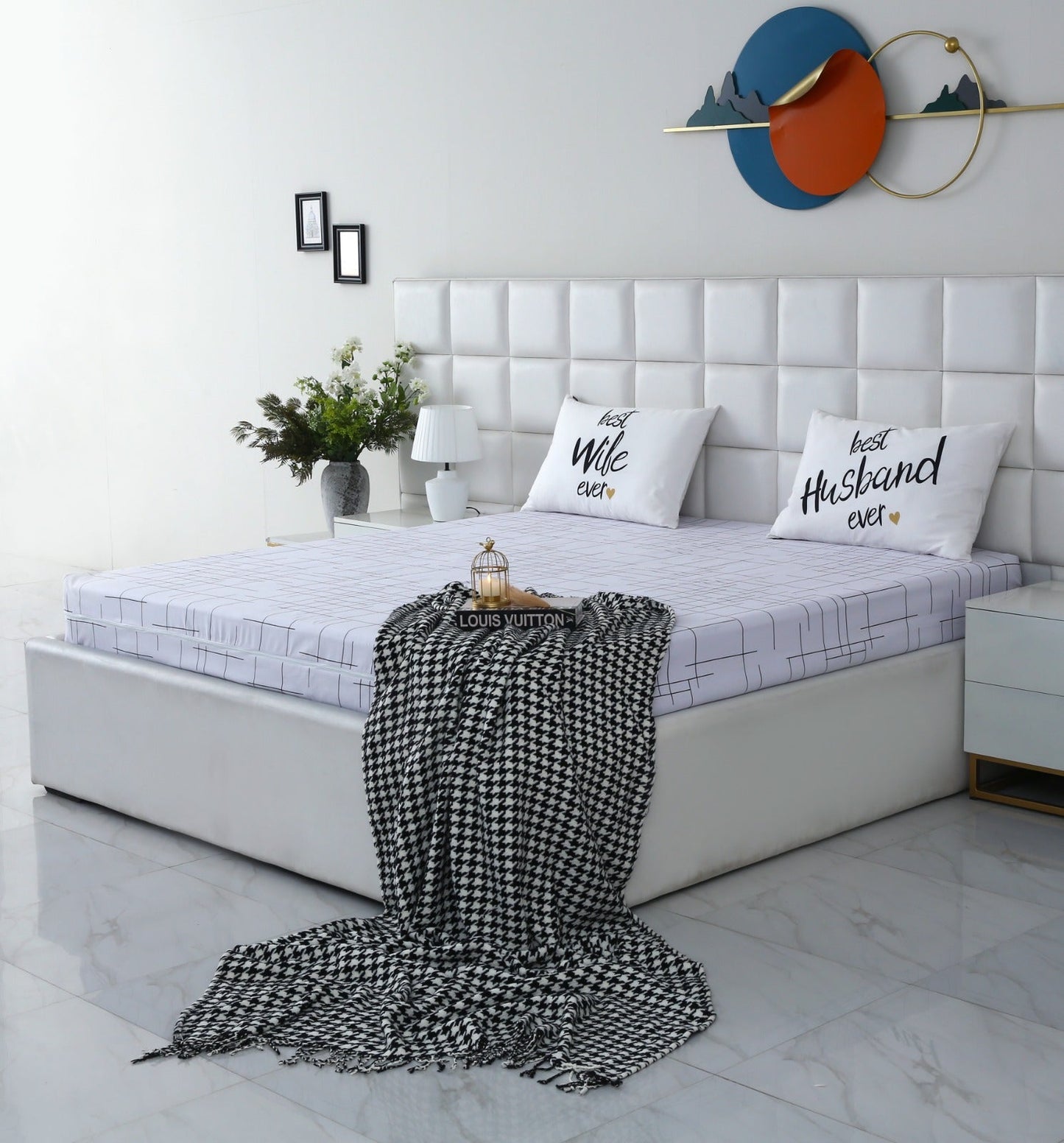 Zipper Mattress Cover Printed-White Check Protectors Apricot