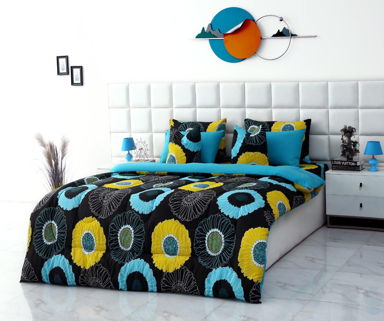 8 PCs Winter Comforter Set-Sun Flower Comforters Apricot