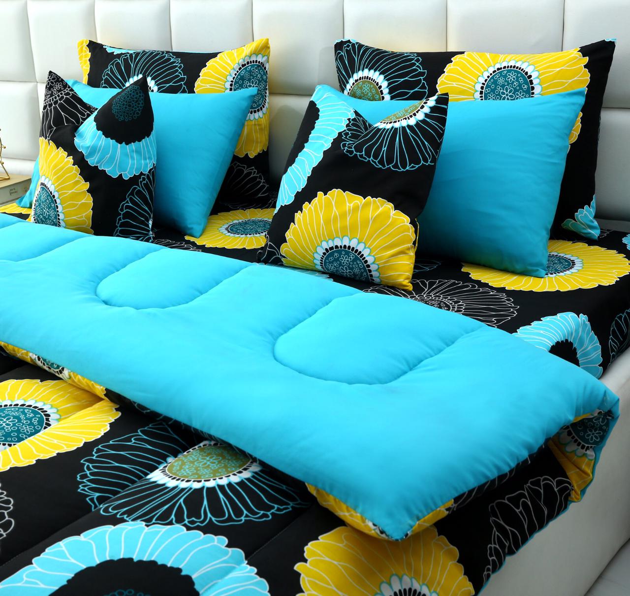8 PCs Winter Comforter Set-Sun Flower Comforters Apricot