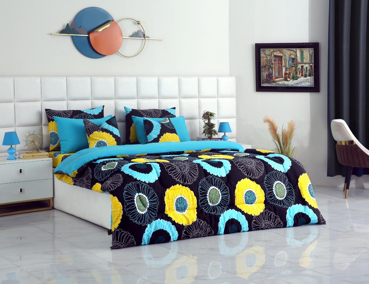 8 PCs Winter Comforter Set-Sun Flower Comforters Apricot