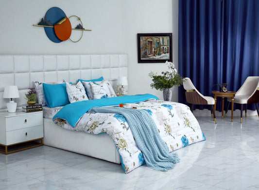 8 PCs Winter Comforter Set-Blue Flowers Comforters Apricot