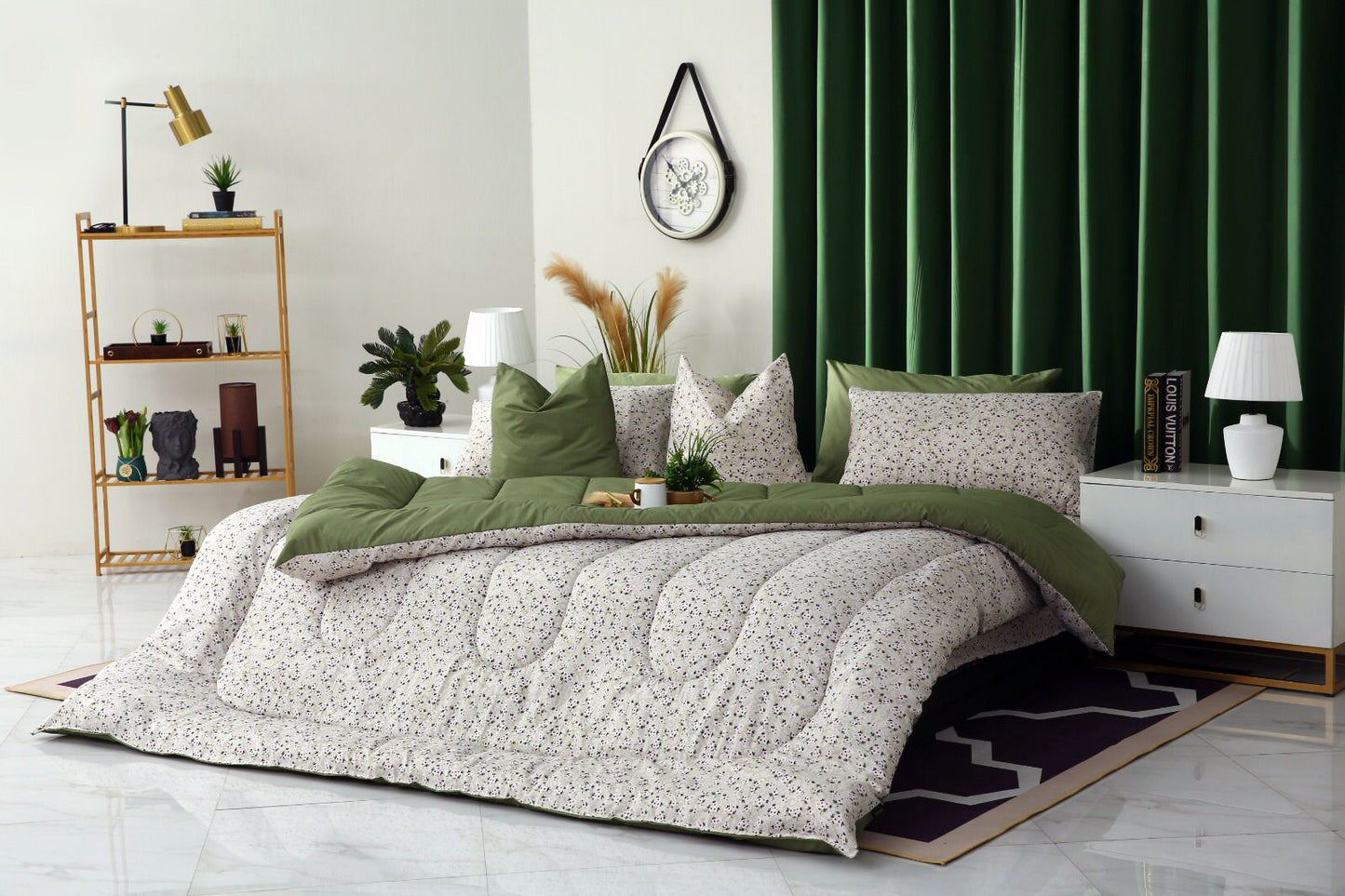8 PCs Winter Comforter Set-Tiny Flowers Comforters Apricot
