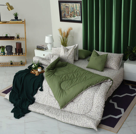 8 PCs Winter Comforter Set-Tiny Flowers Comforters Apricot