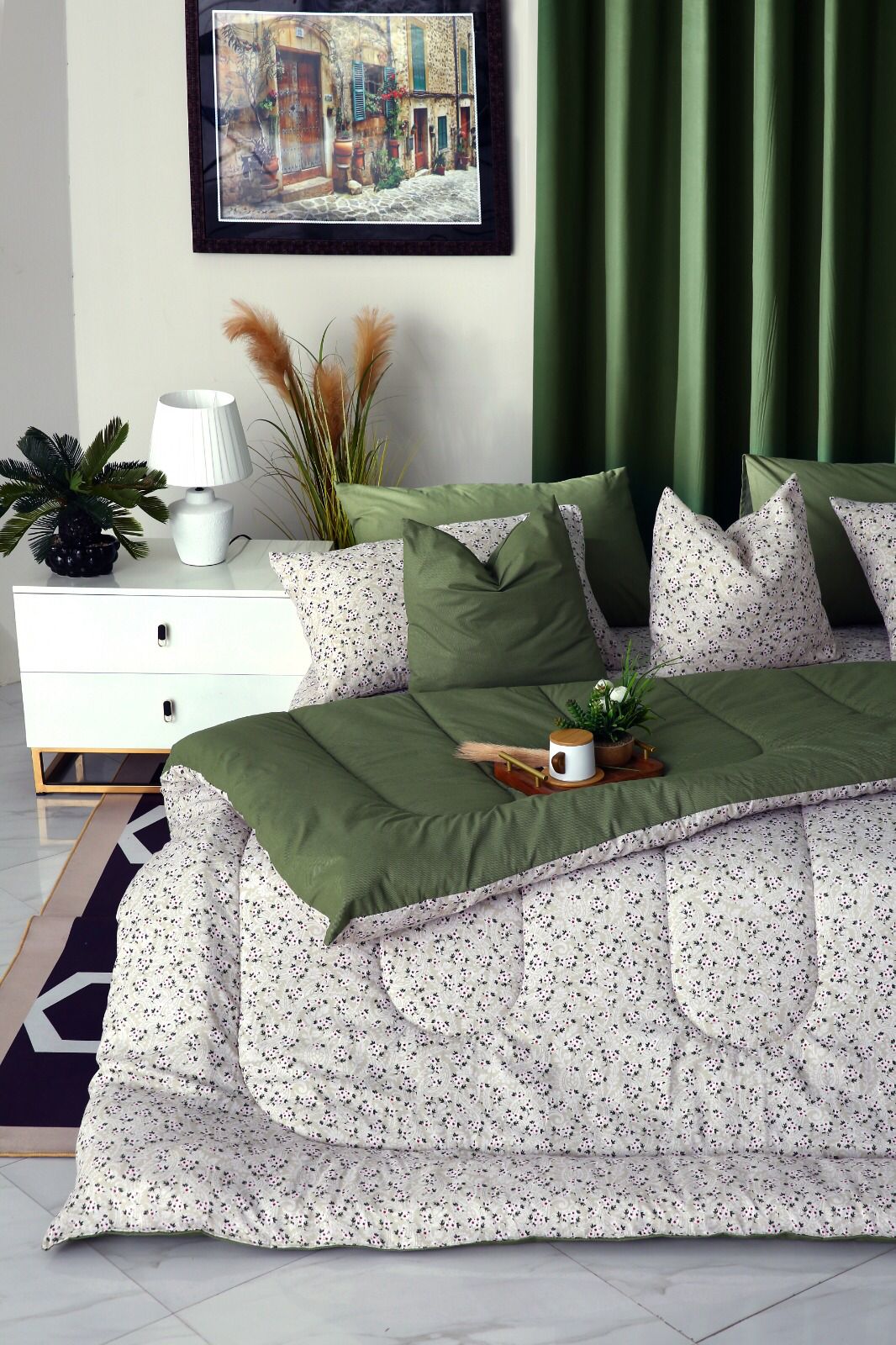 5 PCs Single Comforter Set-Tiny Flowers Comforters Apricot