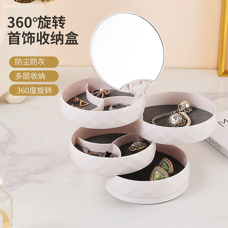 360° Rotatable Jewelry Organizer With Mirror-SA2411-53 (White) Cosmetic Organizer Apricot