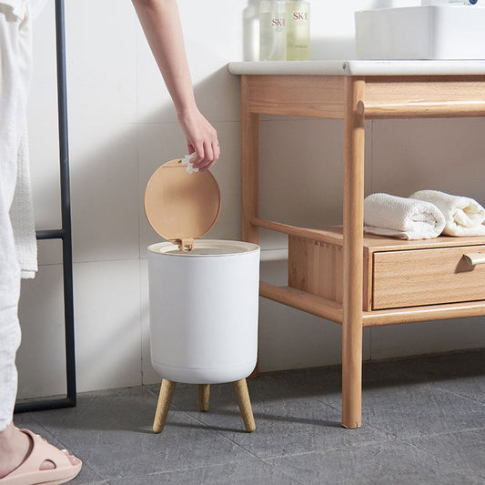 Indoor trash Bin With Wooden Feets-SA2408-108 Bathroom Accessory Sets Apricot