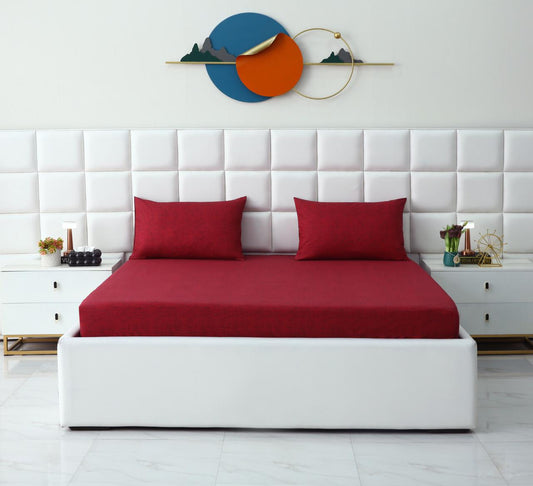 Fitted Bed Sheet-Maroon Texture Fitted Sheets Apricot