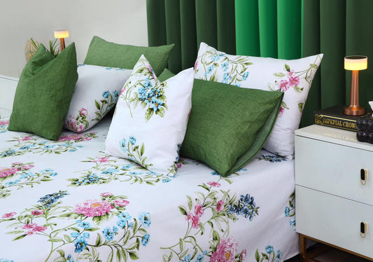 8 PCs Winter Razai Set-Green Lotus Comforters Apricot