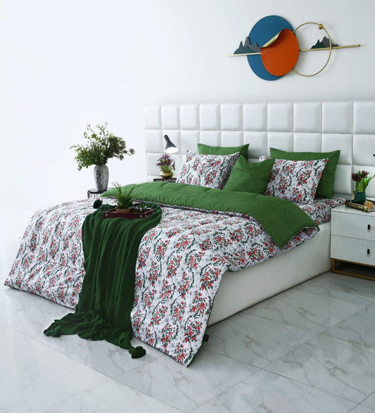 8 PCs Winter Comforter Set-Emerald Blooms Comforters Apricot