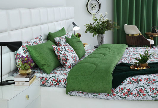 5 PCs Single Comforter Set-Emerald Blooms Comforters Apricot