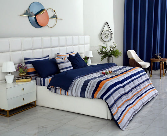 8 PCs Winter Razai Set-Multi Bands Comforters Apricot
