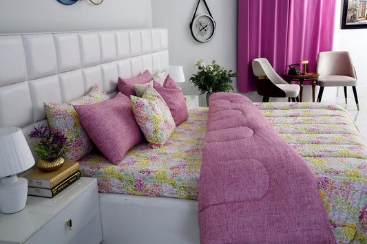 5 PCs Single Comforter Set-Peace Lily Comforters Apricot