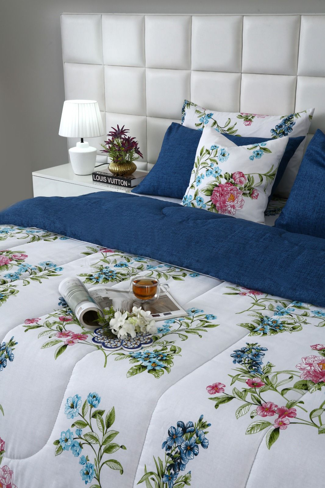 8 PCs Winter Razai Set-Blue Lotus Comforters Apricot