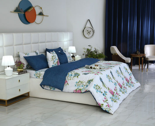 8 PCs Winter Razai Set-Blue Lotus Comforters Apricot