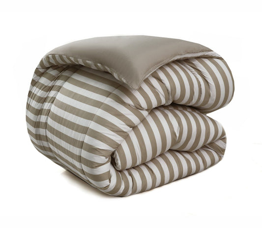 1 PC Double Winter Comforter-Beige Bold Stripes Comforters Apricot