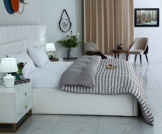 1 PC Double Winter Razai-Grey Bold Stripes Comforters Apricot