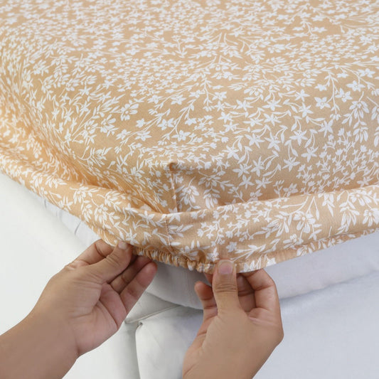 Fitted Bed Sheet-Beige Bloom Fitted Sheets Apricot
