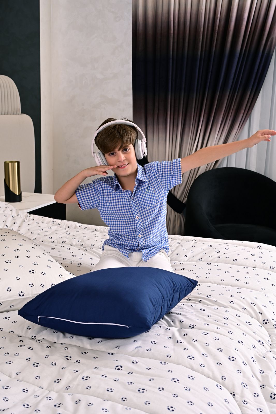 5 PCs Single Kids Comforter Set-FootBall Comforters Apricot