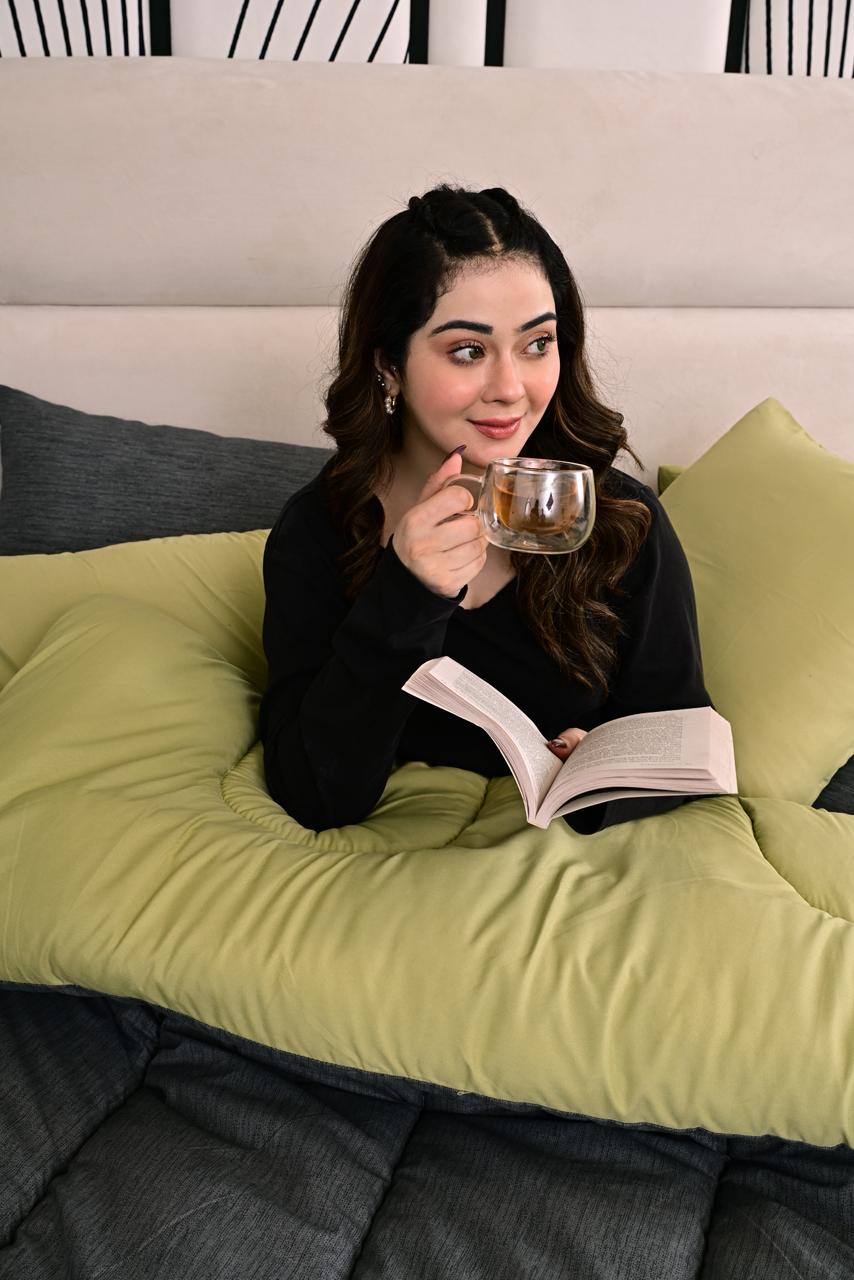 8 PCs Winter Comforter Set-Moss Whisper Comforters Apricot