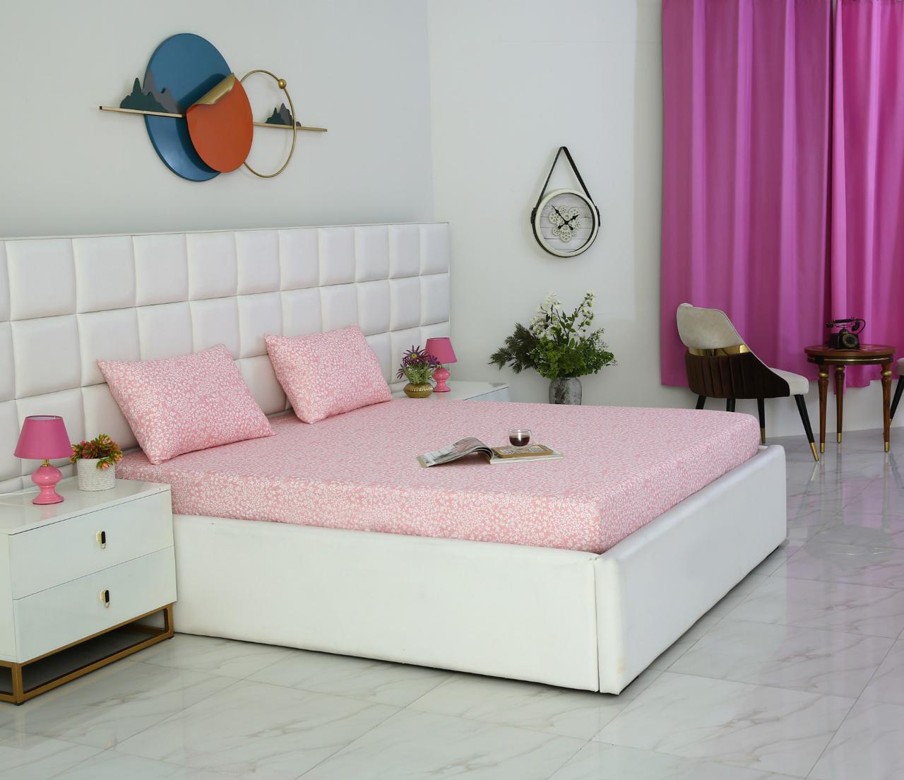 Fitted Bed Sheet-Pink Bloom Fitted Sheets Apricot