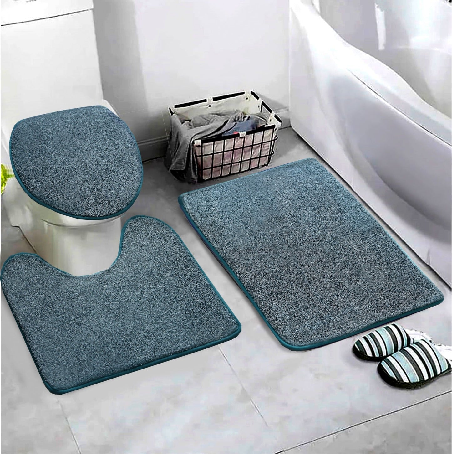3 PCs Non Skid Suction Mat-SA2408-322(Patrol Blue) Bath Mats Apricot