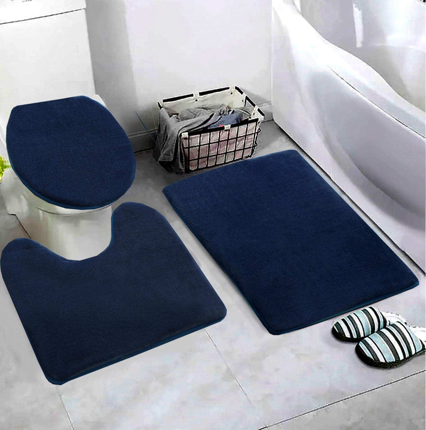 3 PCs Non Skid Suction Mat-SA2408-322(Navy Blue) Bath Mats Apricot