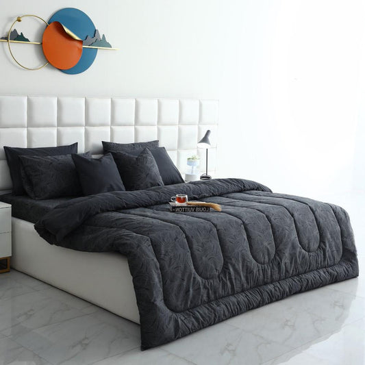 8 PCs Winter Comforter Set-Ash Grey Comforters Apricot