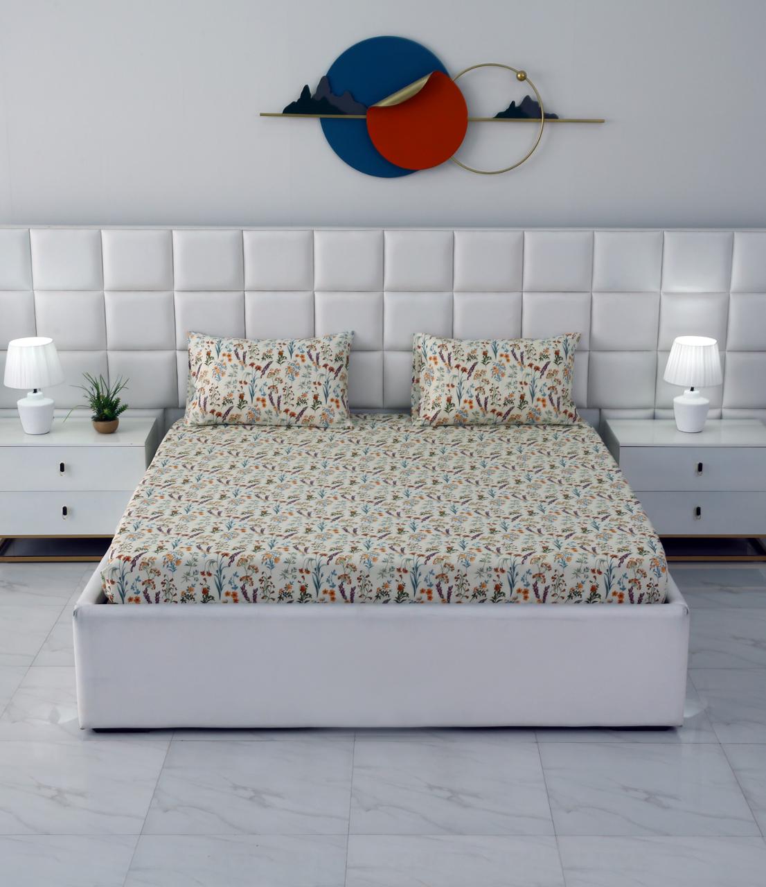 Fitted Bed Sheet-Botanical Charm Fitted Sheets Apricot