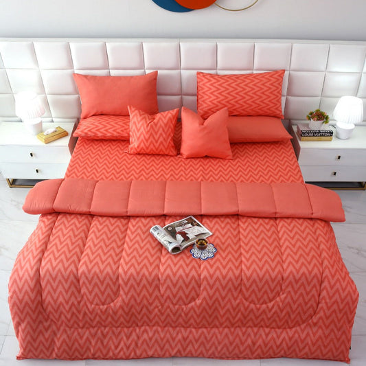 8 PCs Winter Razai Set-Peach Chevron Comforters Apricot