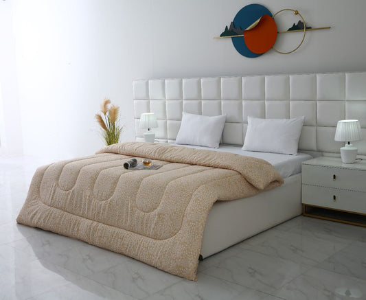 1 PC Double Winter Comforter-Beige Bloom Comforters Apricot