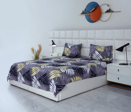 3 PCs Double Bed Sheet-Black Feathers Bed Sheets Apricot