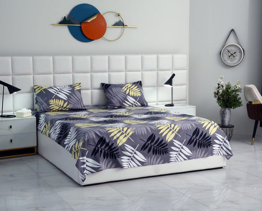 3 PCs Double Bed Sheet-Black Feathers BED SHEET Apricot