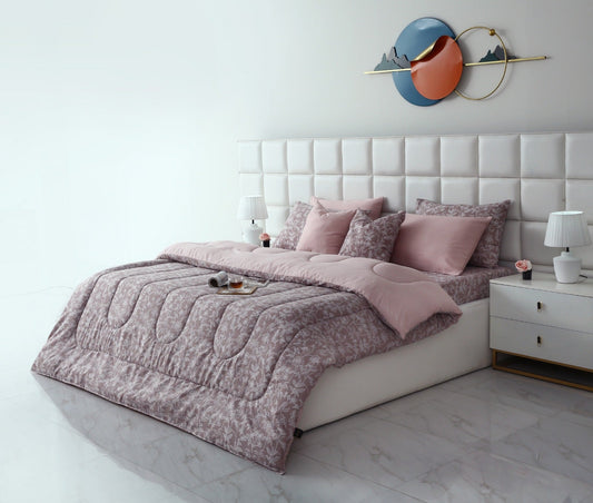 8 PCs Winter Comforter Set-White Peonies Comforters Apricot