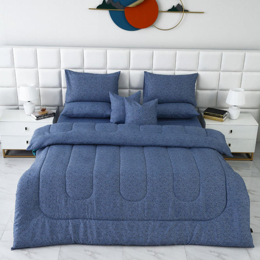 8 PCs Winter Razai Set-Raincloud Blue Feathers Comforters Apricot