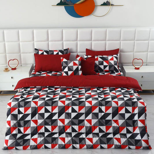 8 PCs Winter Razai Set-Abstract Geometric Comforters Apricot