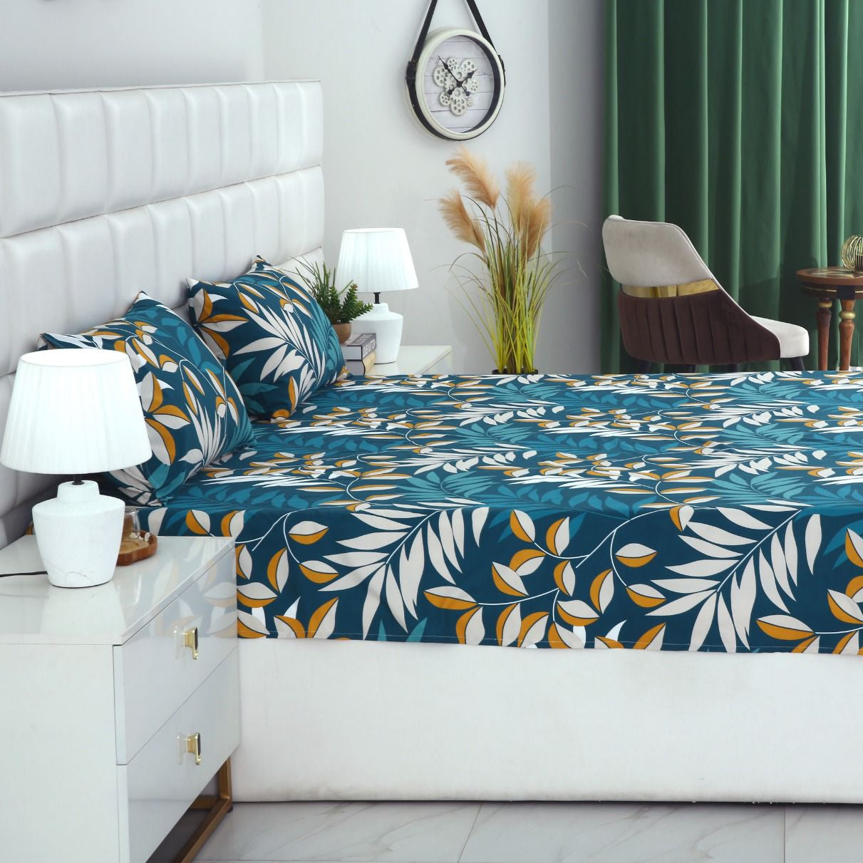 3 PCs Double Bed Sheet-Tropicals BED SHEET Apricot