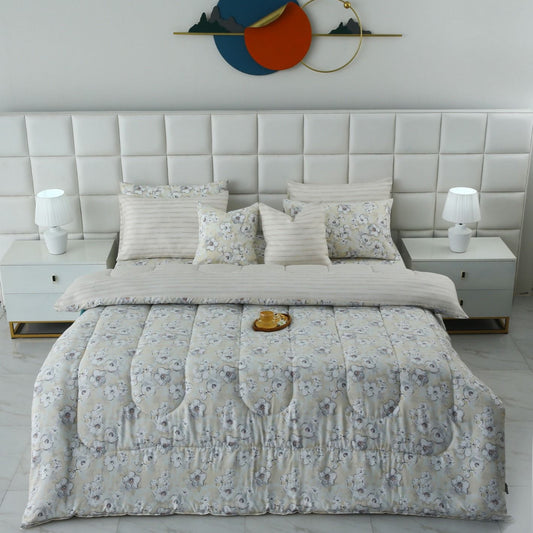 8 PCs Winter Razai Set-Buttercup Comforters Apricot