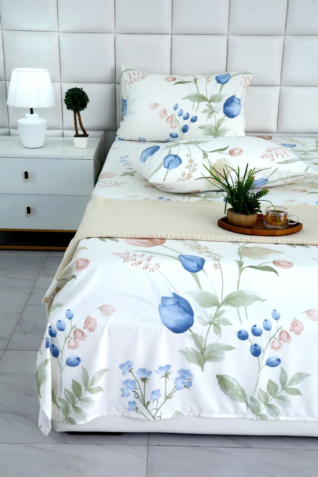 Fitted Bed Sheet- Water Lilly Fitted Sheets Apricot