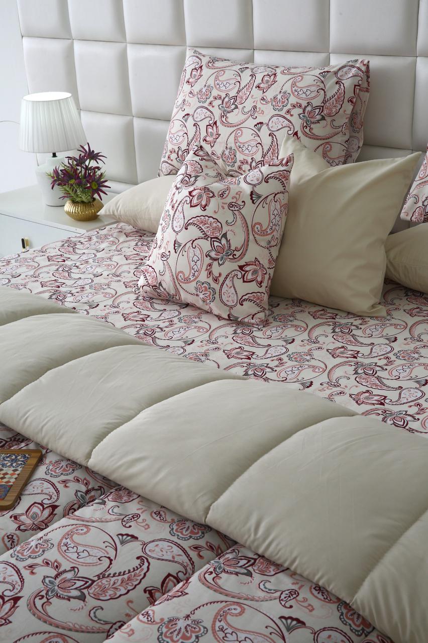 8 PCs Winter Razai Set-Pink Paisley Comforters Apricot