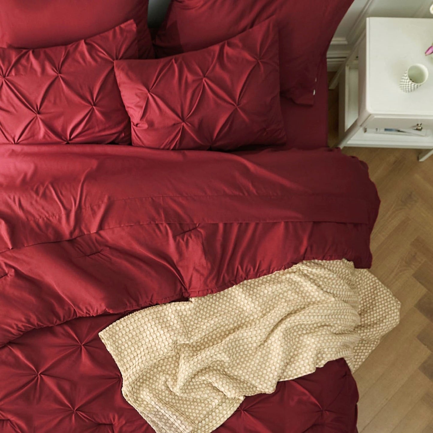 Solid Pintuck Duvet Cover Set-Maroon Bed Sheets Apricot