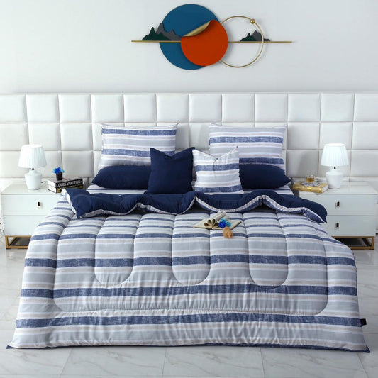 8 PCs Winter Razai Set-Chase Stripe Comforters Apricot