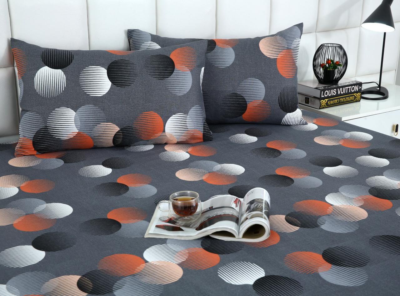 3 PCs Double Bed Sheet-Illustration Design BED SHEET Apricot