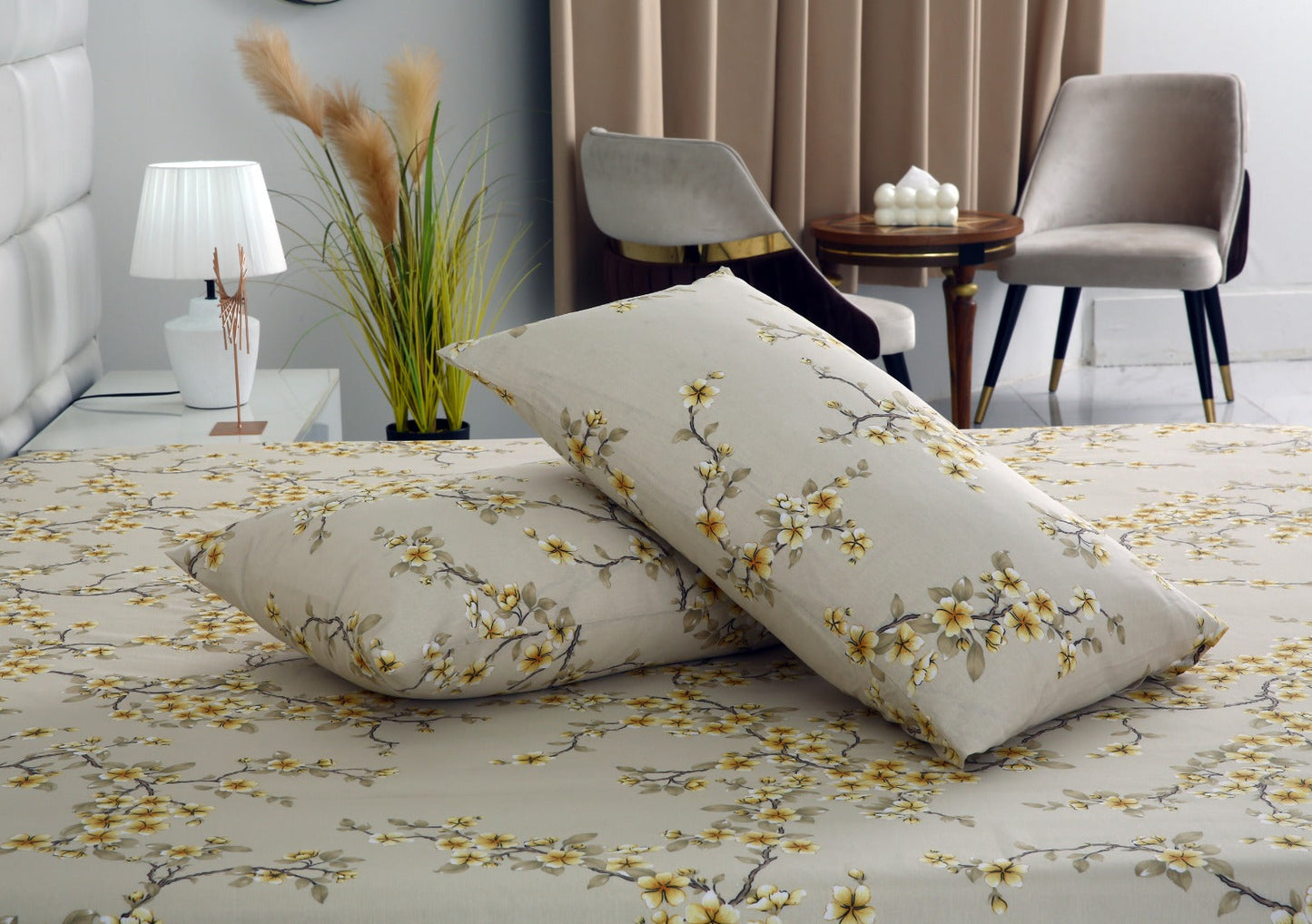 3 PCs Double Bed Sheet-DB-243 Bed Sheets Apricot