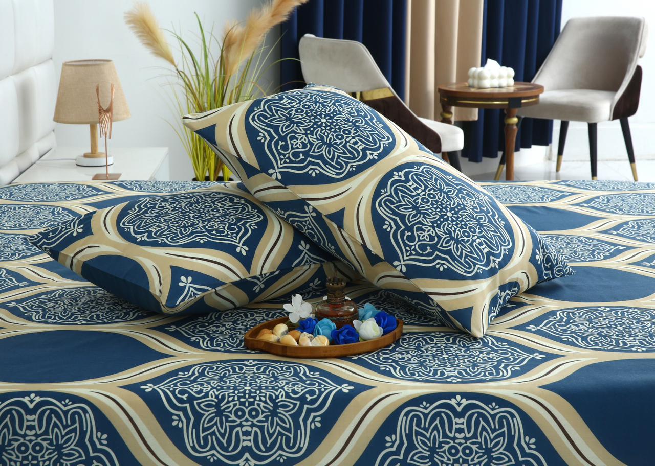 3 PCs Double Bed Sheet-DB254 Bed Sheets Apricot