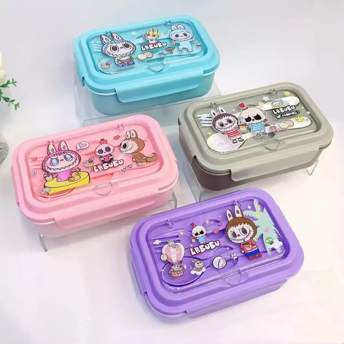 Cute Lunch Carrier with Secure 2-Point Locking Lid (SA2510-054)Labubu Blue Apricot