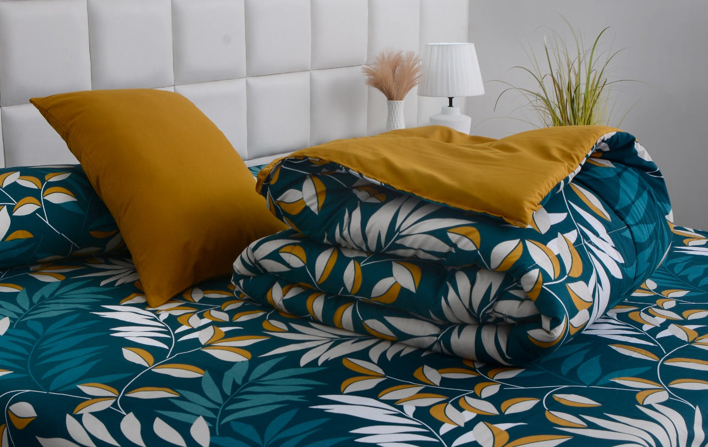 6 PCs Summer Comforter Set-Tropicals Bed Spread Apricot