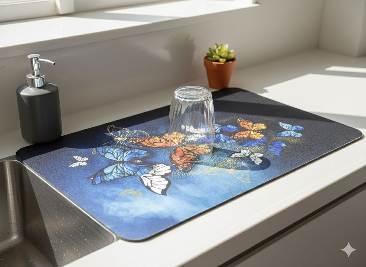 Anti Slip Dish Drying Mat-Butterflies Rugs Apricot