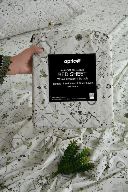 3 PCs Double Bed Sheet With Same Packing-Floral Patchwork Bed Sheets Apricot
