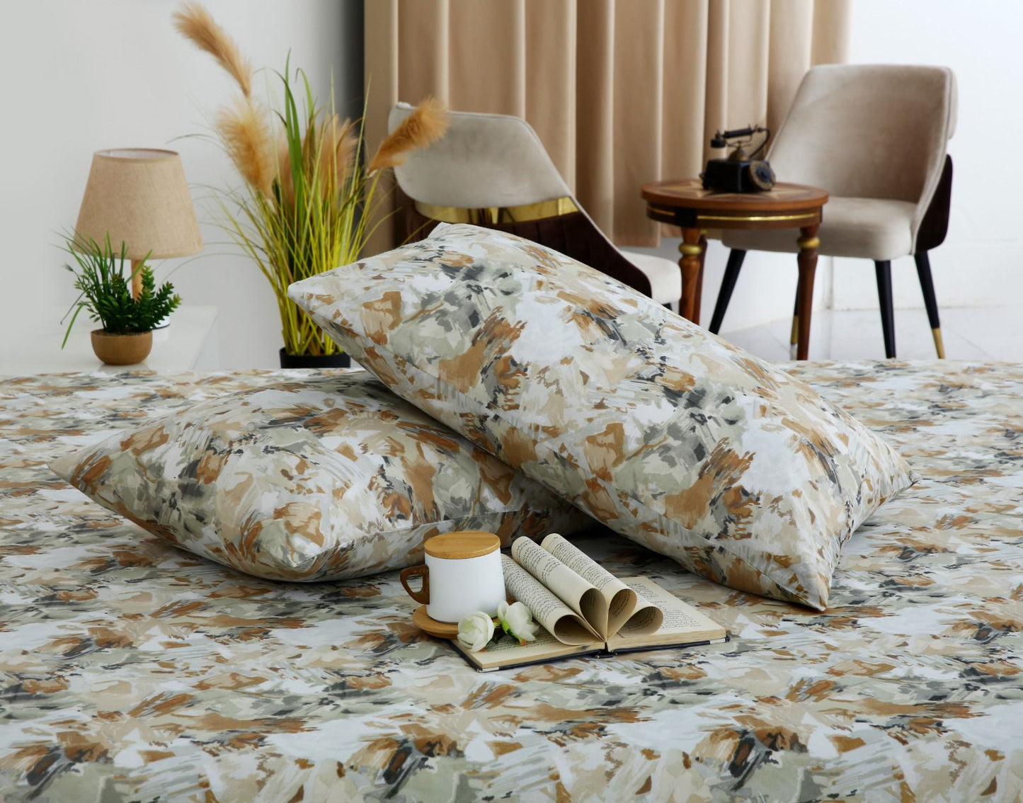 3 PCs Double Bed Sheet- DB268 BED SHEET Apricot