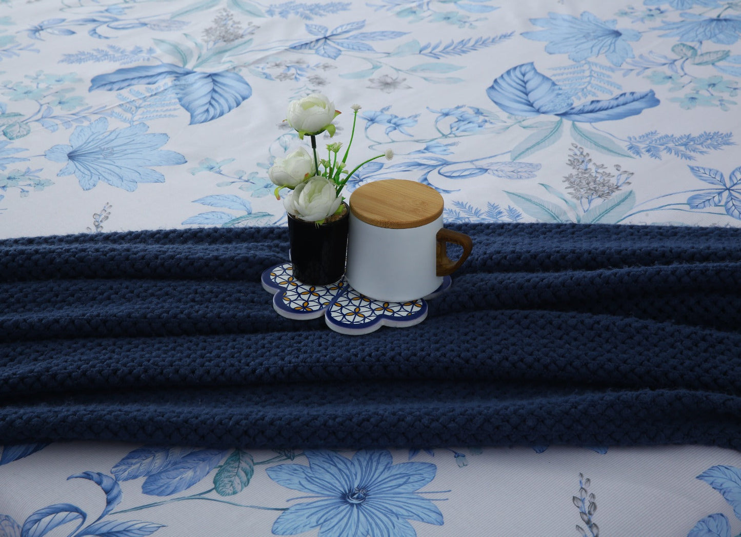 3 PCs Double Bed Sheet With Same Packing-Blue hawaii Bed Sheets Apricot
